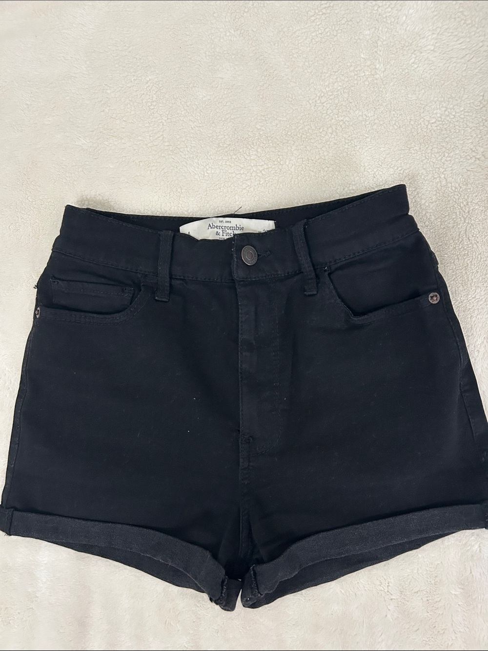 Abercrombie & Fitch Black High-Rise Rolled-Hem Denim Shorts